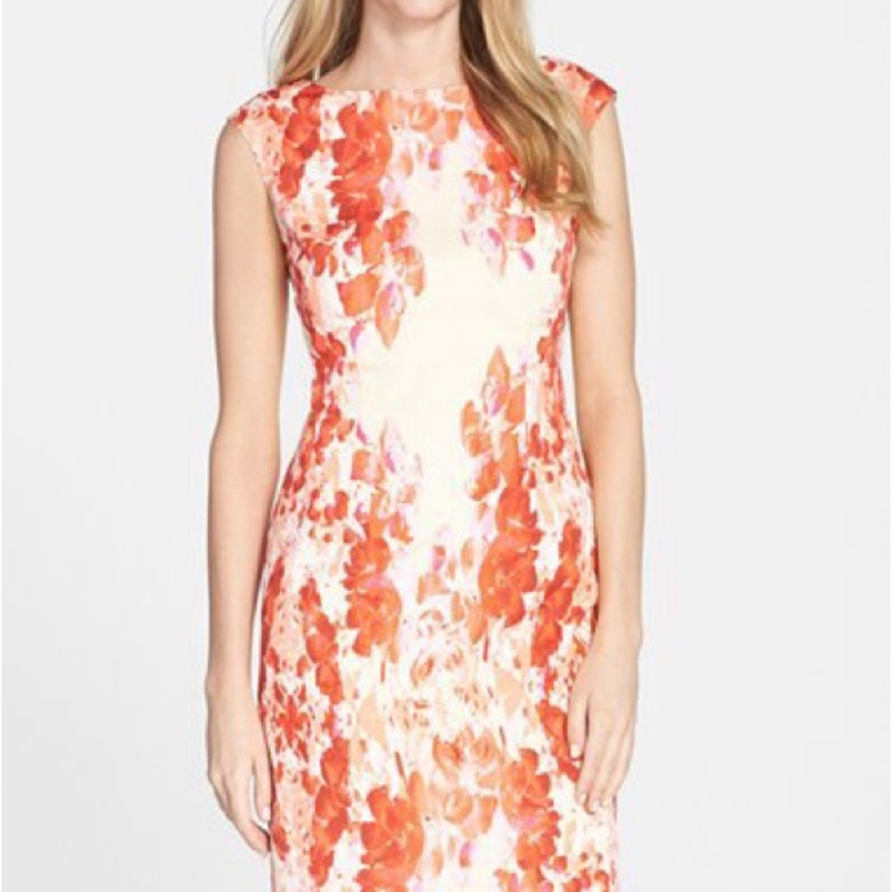 Adrianna Papell Red and Cream Floral Midi Dress